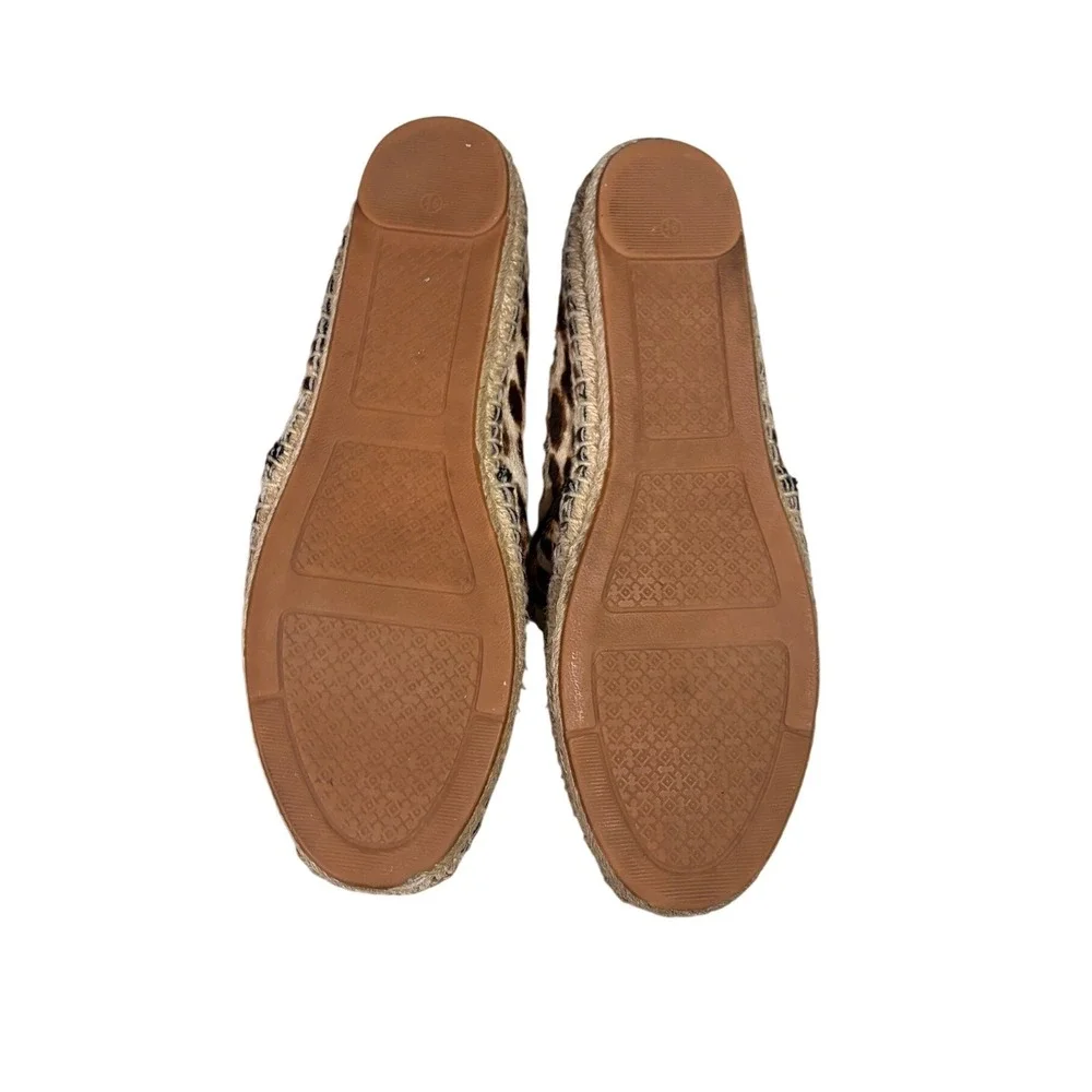 Tory Burch Elisa Espadrille Flat's Women's 9.5 Leopard Cow‎ Hair Slip On EUC
